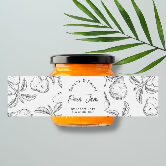 Sketch Zelfgemaakte Pear Jam Wrap-around Label Waterfles Etiket