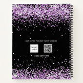 Sketchbook black paars violet glitter name script notitieboek (Achterkant)