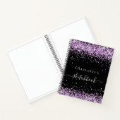 Sketchbook black paars violet glitter name script notitieboek (Binnen)