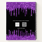 Sketchbook black paarse glitter druppelt naamscrip notitieboek (Achterkant)