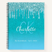 Sketchbook blauwgroen blauw glitter aqua groen mon notitieboek (Voorkant)