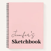 Sketchbook Blush Pink Black Script Aangepast Notitieboek (Voorkant)