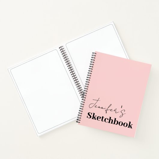 Sketchbook Blush Pink Black Script Aangepast Notitieboek (Binnen)