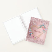 Sketchbook blush roze florale glitter monogram notitieboek (Binnen)