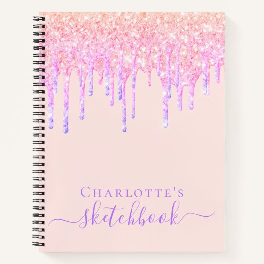 Sketchbook blush roze glitter druppels notitieboek (Voorkant)