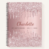 Sketchbook blush roze glitter monogram naam luxe notitieboek (Voorkant)