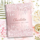Sketchbook blush roze glitter monogram naam luxe notitieboek