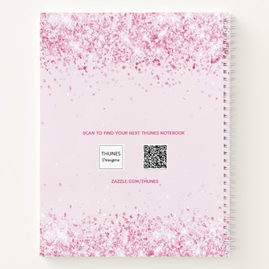 Sketchbook blush roze glitter name script notitieboek (Achterkant)