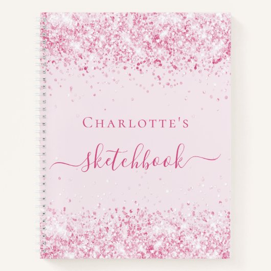 Sketchbook blush roze glitter name script notitieboek (Voorkant)