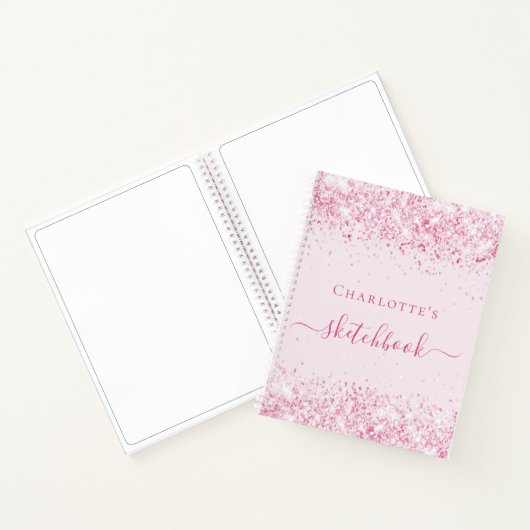 Sketchbook blush roze glitter name script notitieboek (Binnen)
