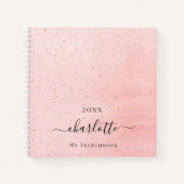 Sketchbook blush roze gouden naam script sparkles notitieboek (Voorkant)