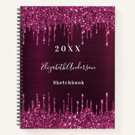 Sketchbook bogundy glitter druppelt naam notitieboek