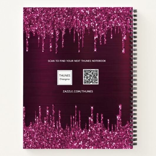 Sketchbook bogundy glitter druppelt naam notitieboek (Achterkant)
