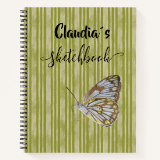 Sketchbook butterfly on green stripes add name notitieboek