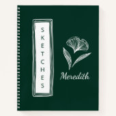 Sketchbook Emerald Green - Aangepaste Floral Notitieboek (Voorkant)