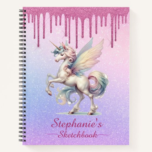 Sketchbook Fairy Eenhoorn Dripping Pink Glitter Notitieboek (Voorkant)