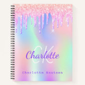 Sketchbook glitter druist regenboogroze monogram notitieboek (Voorkant)
