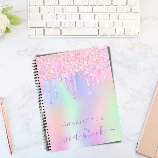 Sketchbook glitter druppelt holografisch éénroze notitieboek