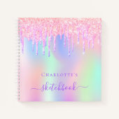 Sketchbook glitter druppelt holografisch éénroze notitieboek (Voorkant)