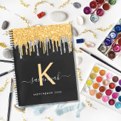 Sketchbook glitter monogram zwart goud zilverkleur notitieboek