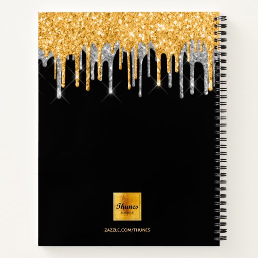 Sketchbook glitter monogram zwart goud zilverkleur notitieboek (Achterkant)