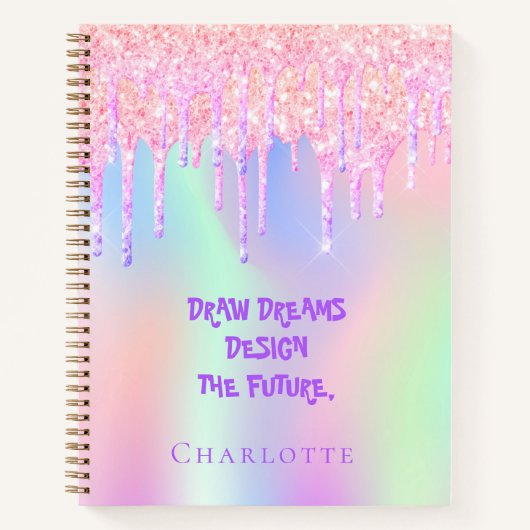 Sketchbook holografisch roze inspirerend quote notitieboek (Voorkant)