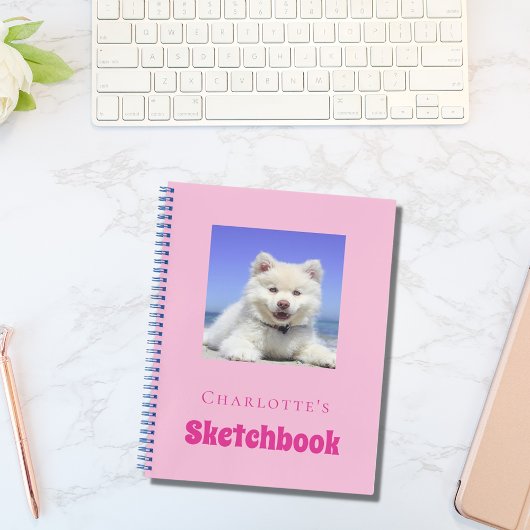 Sketchbook hond huisdier foto script roze meisje notitieboek