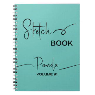 Sketchbook Jouw naam Script Blauwgroen Blauw Notitieboek