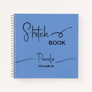 Sketchbook Jouw naam Script Blauwgroen Blauw Notitieboek
