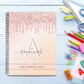 Sketchbook monogram roos goud roze glitter modern notitieboek