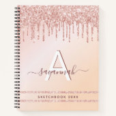 Sketchbook monogram roos goud roze glitter modern notitieboek (Voorkant)