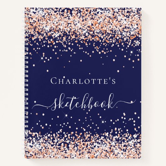 Sketchbook navy blauw roos gouden naam script notitieboek (Voorkant)
