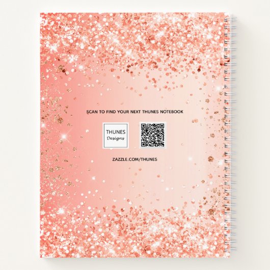 Sketchbook oranje roos goud glitter name script notitieboek (Achterkant)