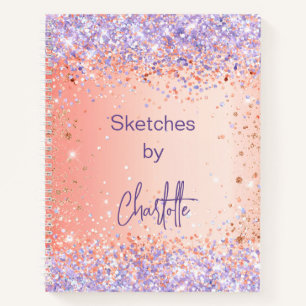 Sketchbook oranje roos goudglitter script notitieboek