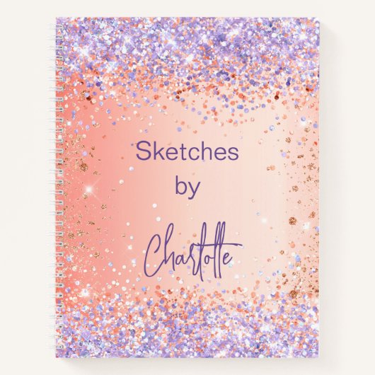 Sketchbook oranje roos goudglitter script notitieboek (Voorkant)