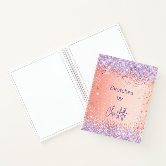 Sketchbook oranje roos goudglitter script notitieboek (Binnen)