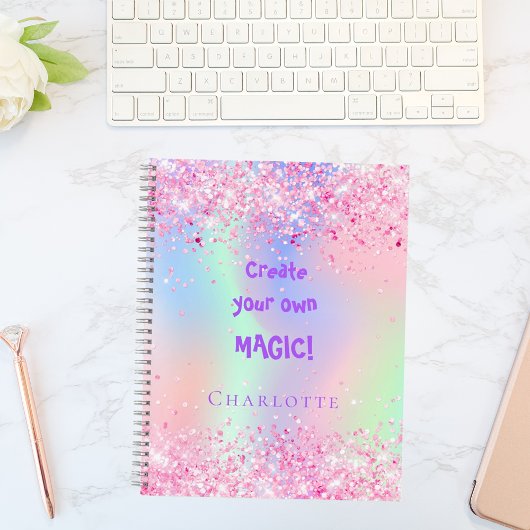 Sketchbook pink holographic inspirational quote notitieboek
