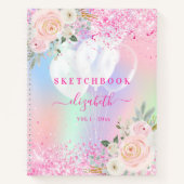 Sketchbook pinkpaarse bloemen naam notitieboek (Voorkant)