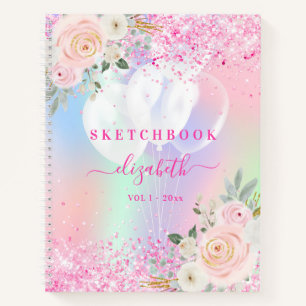 Sketchbook pinkpaarse bloemen naam notitieboek