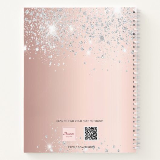 Sketchbook roos Gold Silver Sparkles naam Notitieboek (Achterkant)