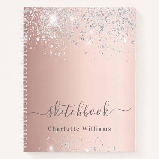 Sketchbook roos Gold Silver Sparkles naam Notitieboek (Voorkant)
