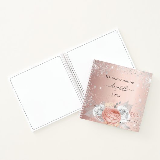 Sketchbook roos gouden bloemen zilveren sparkles notitieboek (Binnen)