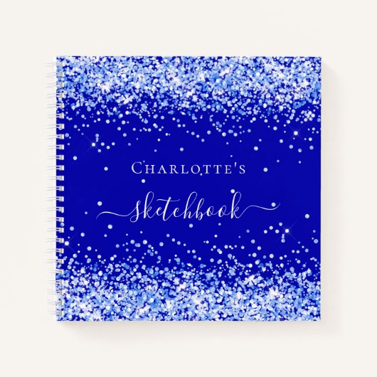 Sketchbook royal blue glitter name script notitieboek (Voorkant)