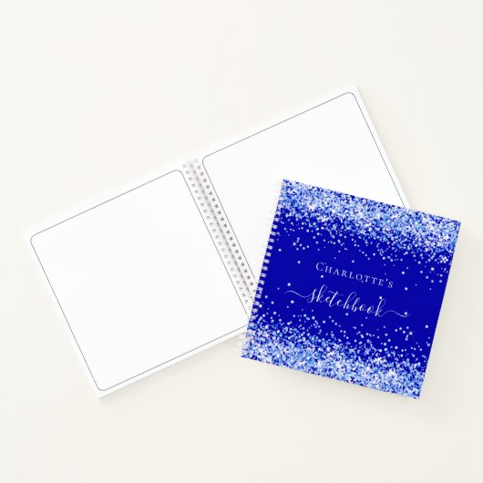Sketchbook royal blue glitter name script notitieboek (Binnen)