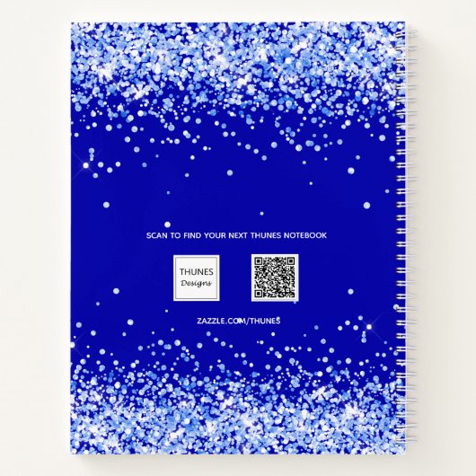 Sketchbook royal blue glitter name script notitieboek (Achterkant)