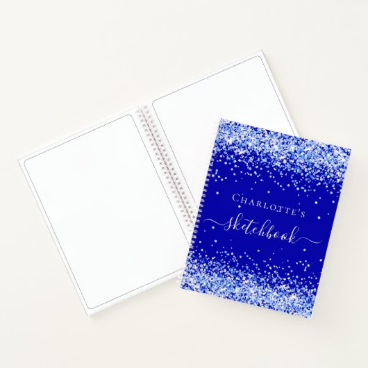 Sketchbook royal blue glitter name script notitieboek (Binnen)