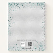 Sketchbook silver florals green glitter dust name notitieboek (Achterkant)