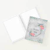 Sketchbook silver florals green glitter dust name notitieboek (Binnen)