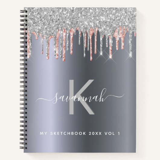 Sketchbook Silver roos Glitter monogram Notitieboek (Voorkant)