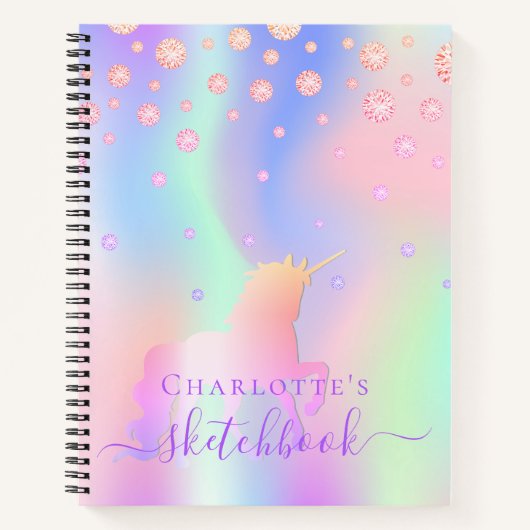 Sketchbook unicorn diamant roze irdescent name notitieboek (Voorkant)